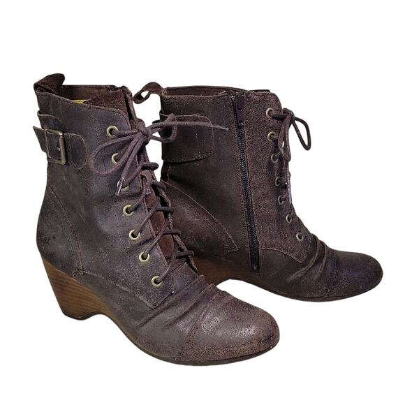 Caterpillar Shoes - CAT Caterpillar Wedge Heel Brown Leather Boots Womens Size 9